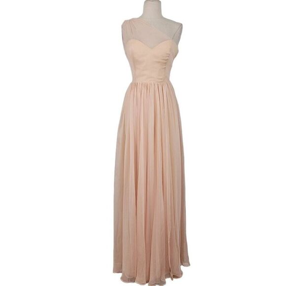 NWT Fame & Partners One Shoulder Maxi Dress Sz 2‎ Soft Blush Pink Bridesmaid - Picture 1 of 10
